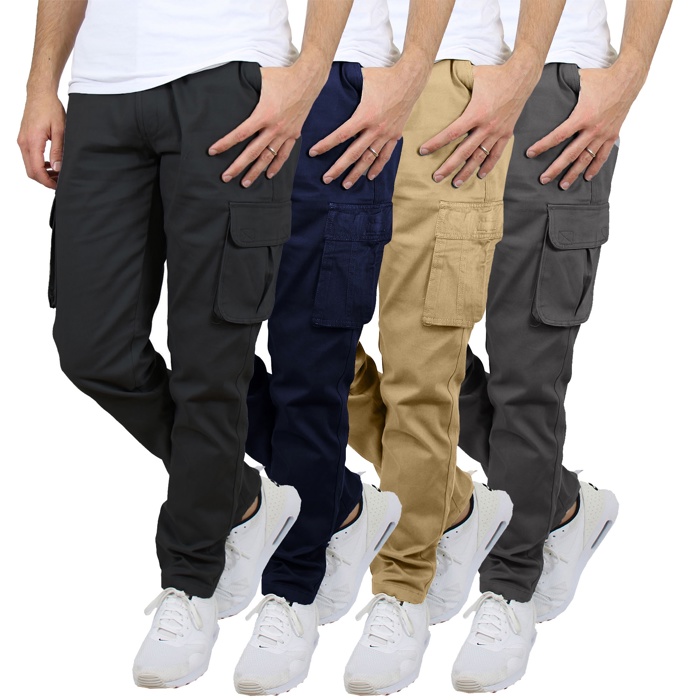3-Pack Men's Flex-Stretch Cotton Cargo Pants, 31-Inch Inseam - Comfortable and Durable